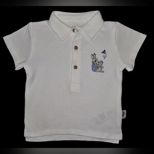 M&S Peter Rabbit Baby Boy Polo Top White Waffle Knit Cotton Embroidered Sz 6/9 M